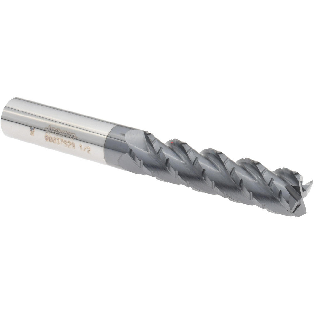 Accupro 00037929 Roughing & Finishing End Mill 1/2" Dia, 4 Flutes, Square End, Chipbreaker, Solid Carbide