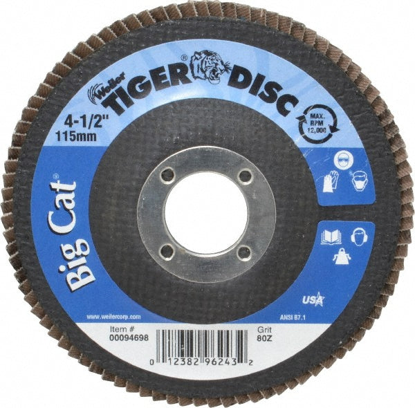 Weiler 96243 Flap Disc 4-1/2" Dia, 7/8" Hole, 80 Grit, Zirconia Alumina, Type 27