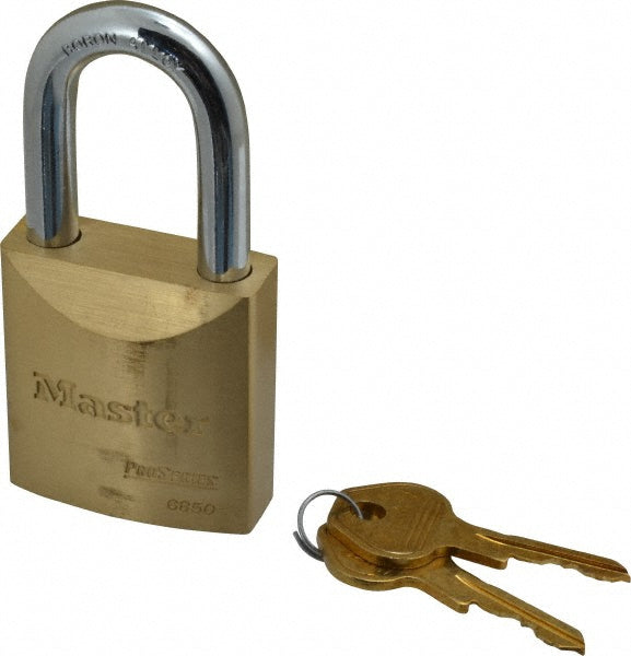 Master Lock 6850 Padlock Brass, Keyed Different, 2-11/32" High, 2" Wide