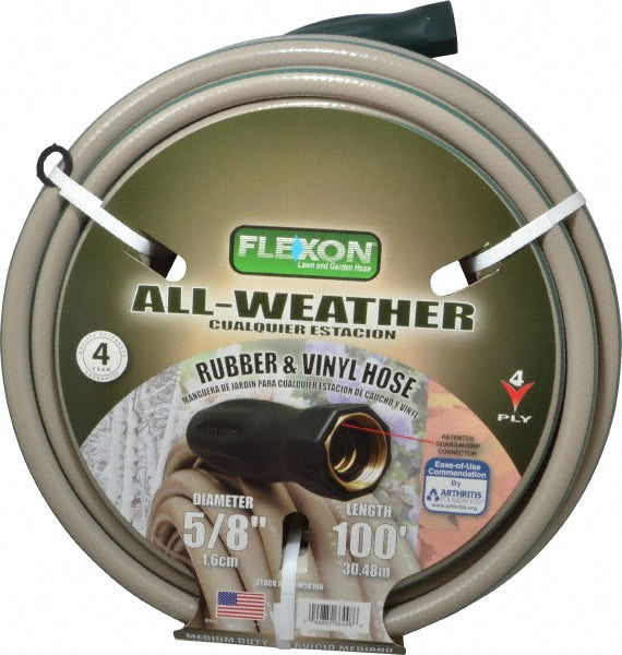 Flexon Industries FAW58100 All-Weather Garden Hose 100 ft, 3/4" GHT Thread, Green, Rubber & Vinyl, 300 psi