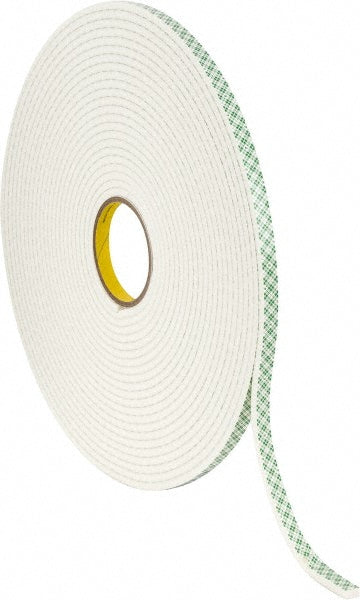 3M 7000122490 Off-White Double-Sided Urethane Foam Tape 1/2" Wide, 18 yd Long, 1/4" Thick, Acrylic Adhesive