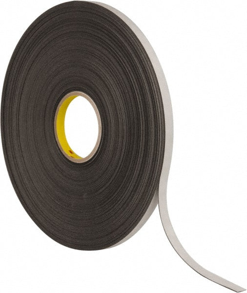 3M 7000123700 Black Double-Sided Polyethylene Foam Tape 1/2" Wide, 72 yd Long, 1/32" Thick, Rubber Adhesive