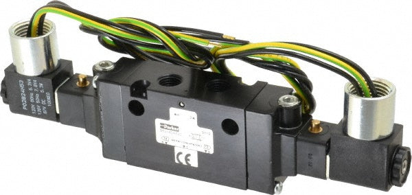 Parker B521ADH53C 1/4" Inlet x 1/4" Outlet, Double Solenoid Actuator, Solenoid Return, 2 Position, Body Ported Solenoid Air Valve