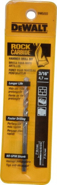 DeWALT DW5222 3/16" Diam, Round with Flats Shank, Carbide-Tipped Rotary & Hammer Drill Bit