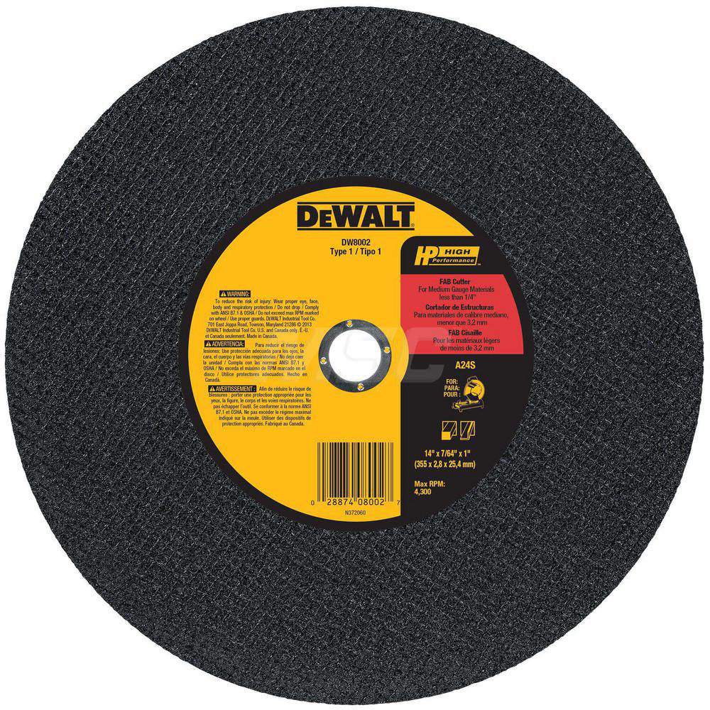 DeWALT DW8002 Cut-Off Wheel Type 1 (01/41), 14" Dia, Aluminum Oxide