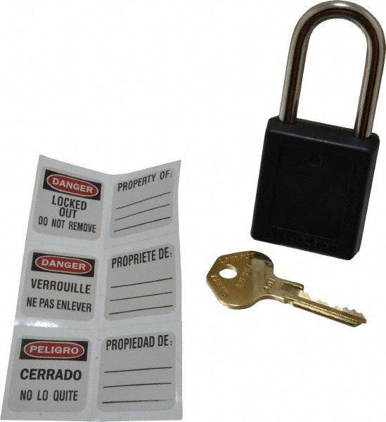 Master Lock 410BLK Lockout Padlock Keyed Different, Key Retaining, Thermoplastic, Steel Shackle, Black