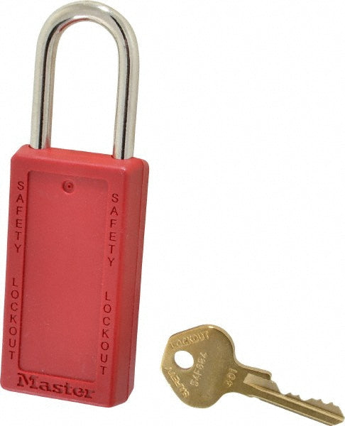 Master Lock 411RED Lockout Padlock Keyed Different, Key Retaining, Thermoplastic, Steel Shackle, Red