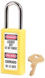 Master Lock 411YLW Lockout Padlock Keyed Different, Key Retaining, Thermoplastic, Steel Shackle, Yellow