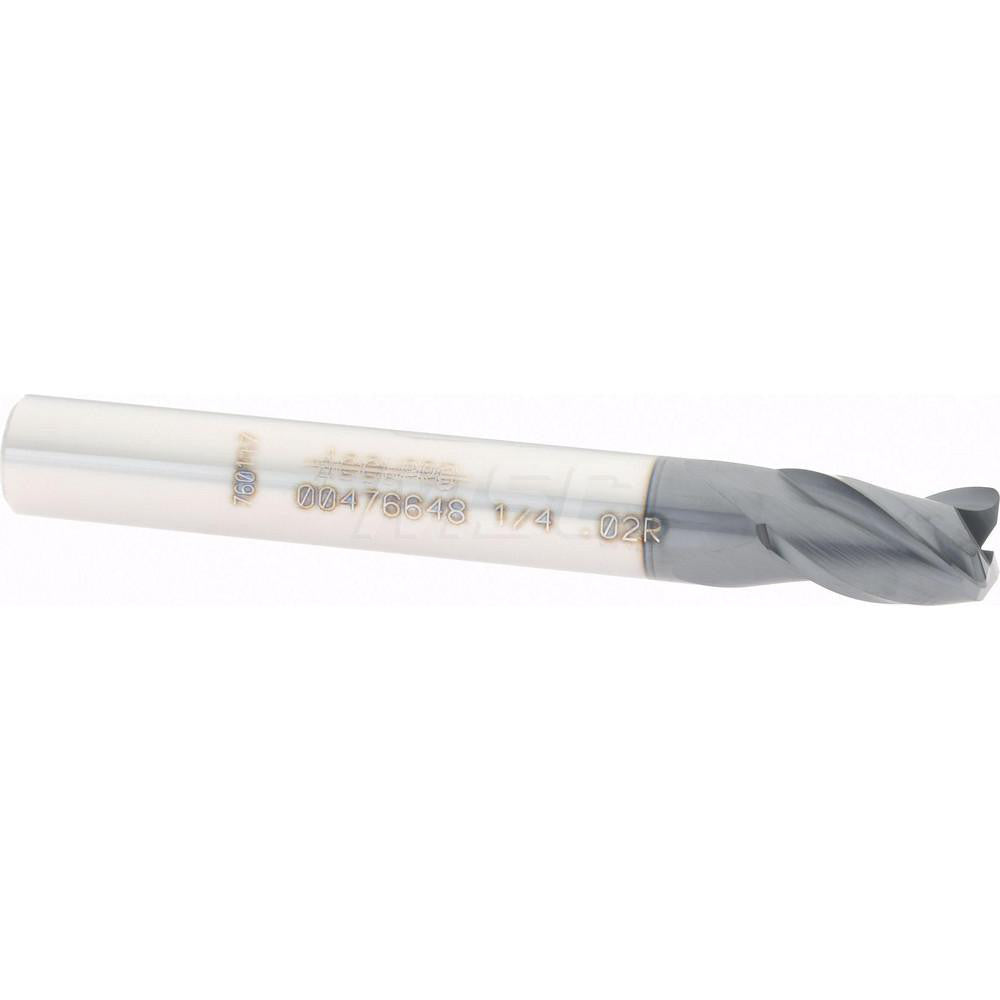 Accupro 00476648 Corner Radius End Mill 1/4" Dia, 3/8" LOC, 0.02" Radius, 3 Flutes, Solid Carbide