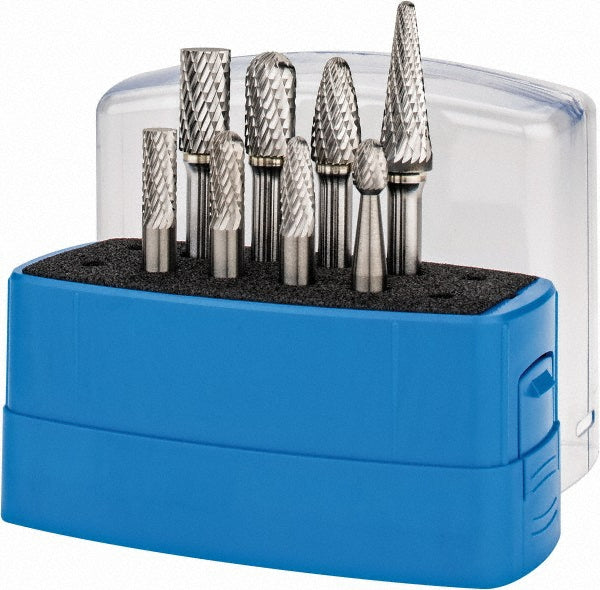Mastercut Tool Corp. SETM900PDC 8 Pc Double Cut Burr Set with Cylinder, Cylinder w/Rad End, Oval, Taper, Tree w/Rad End