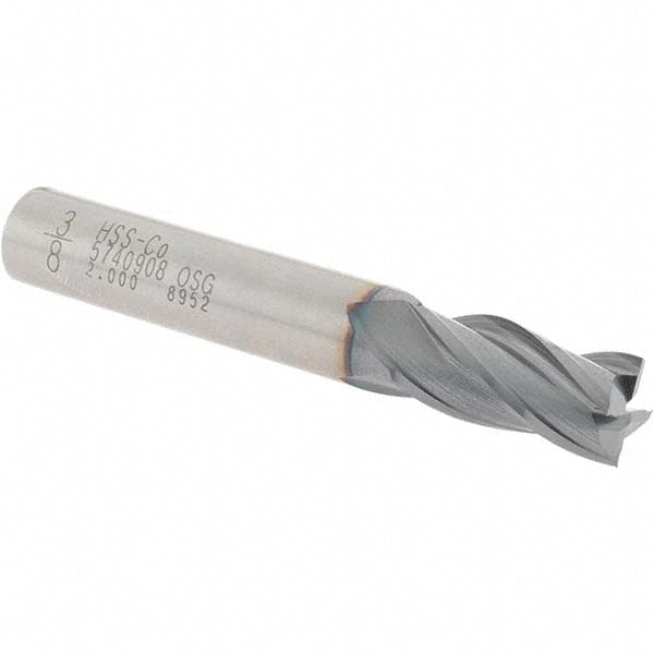 OSG 5740908 Square End Mill 3/8'' Dia, 3/4'' LOC, 3/8'' Shank Dia, 2-1/2'' OAL, 4 Flutes, Vanadium High Speed Steel