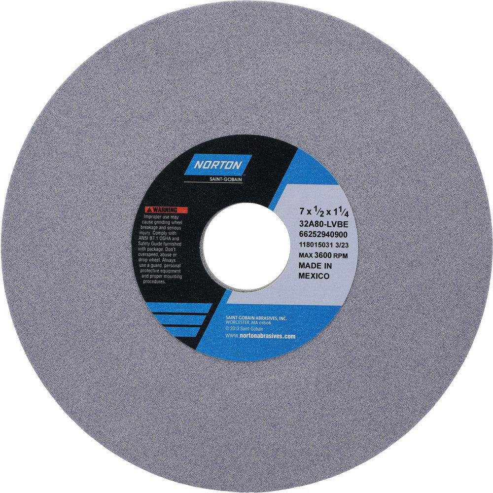 Norton 66252940900 Surface Grinding Wheel 7" Dia, 1/2" Thick, 1-1/4" Hole, 80 Grit, L Hardness