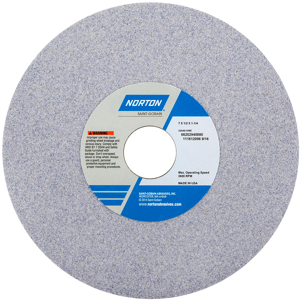 Norton 66252941008 Surface Grinding Wheel 7" Dia, 1/2" Thick, 1-1/4" Hole, 100 Grit, J Hardness