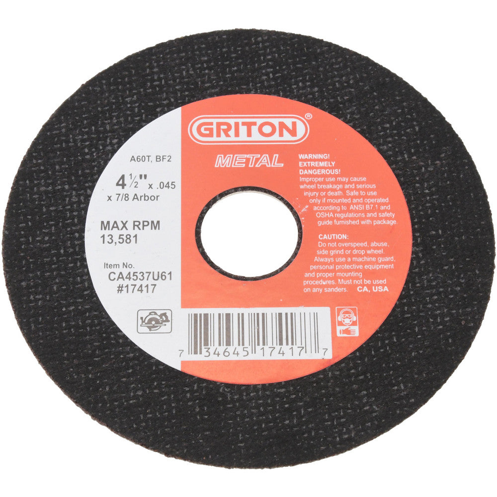 Value Collection CA4537U61 Cutoff Wheel 4-1/2" Dia, 0.045" Thick, 7/8" Hole, Aluminum Oxide