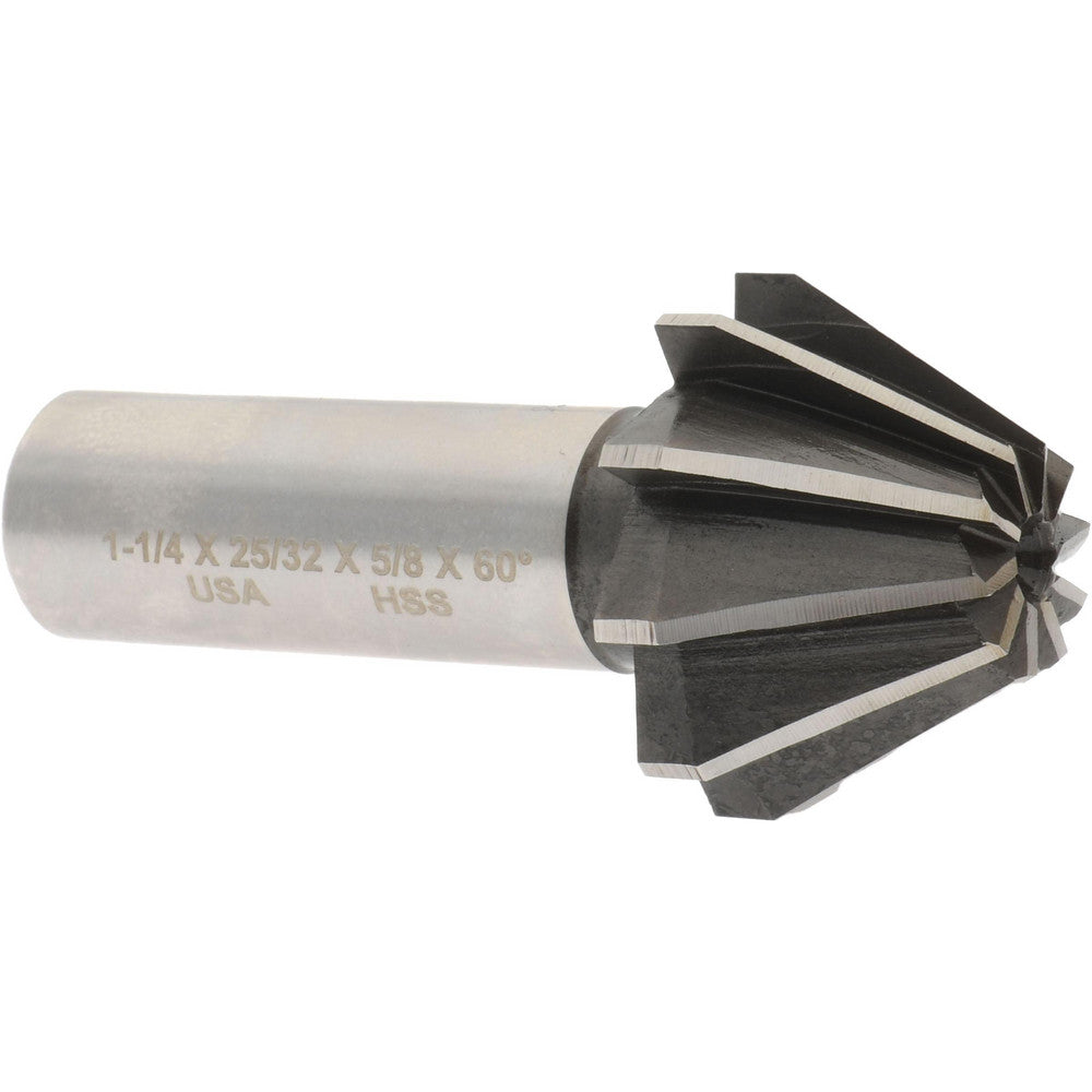 Made in USA Milling Cutters FAC1250-60 1-1/4" Large x 1/2" Small Diam, 25/32" Width of Cut, 60° Included Angle, 10 Teeth, High Speed Steel Face Angle Cutter