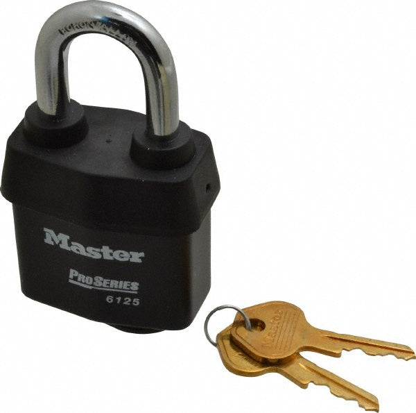 Master Lock 6125 Padlock Laminated Steel, Keyed Different, 2-3/8" Wide