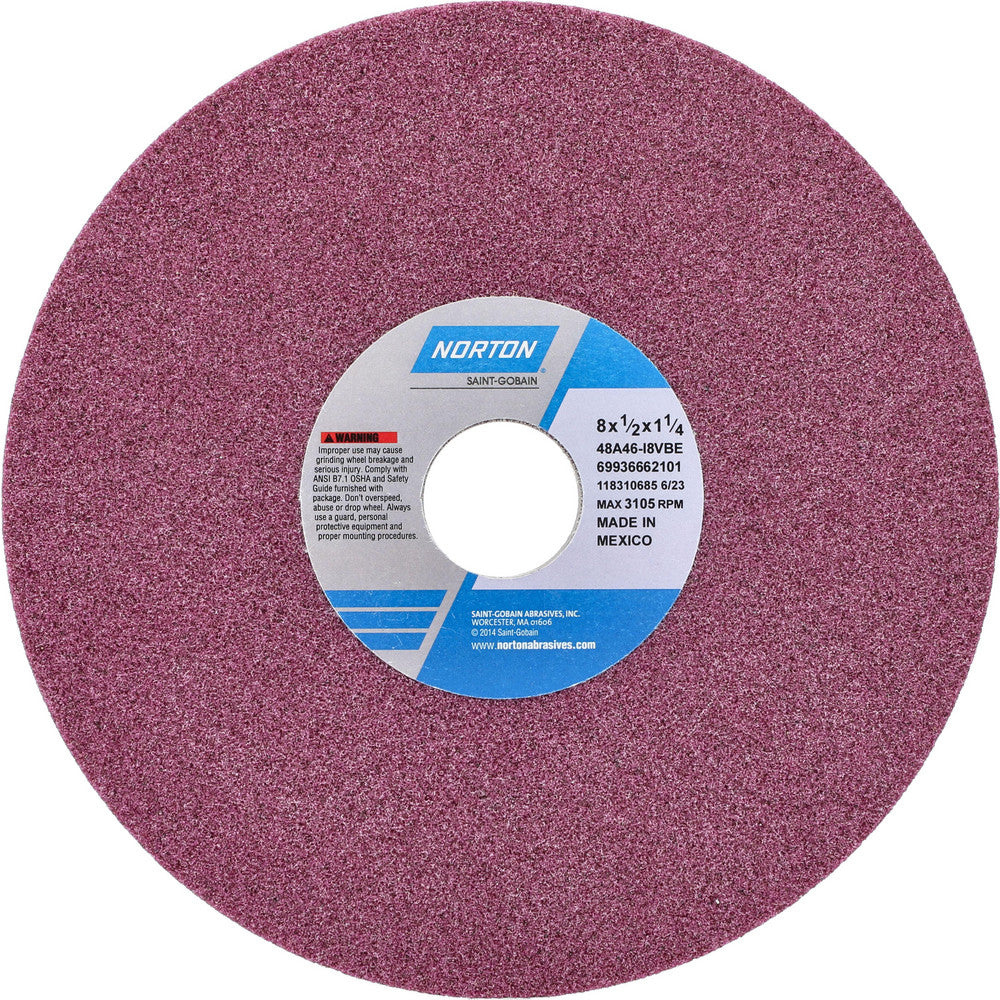Norton 69936662101 Surface Grinding Wheel 8" Dia, 1/2" Thick, 1-1/4" Hole, 46 Grit, I Hardness