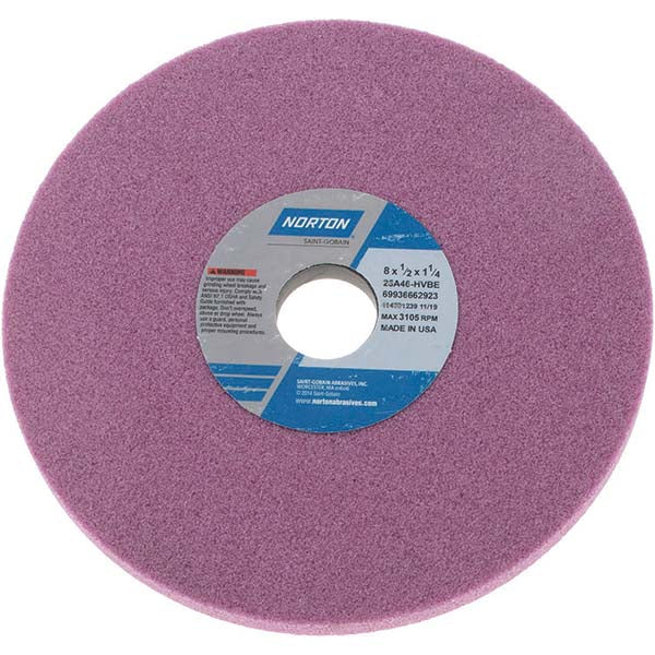 Norton 69936662923 Surface Grinding Wheel 8" Dia, 1/2" Thick, 1-1/4" Hole, 46 Grit, H Hardness