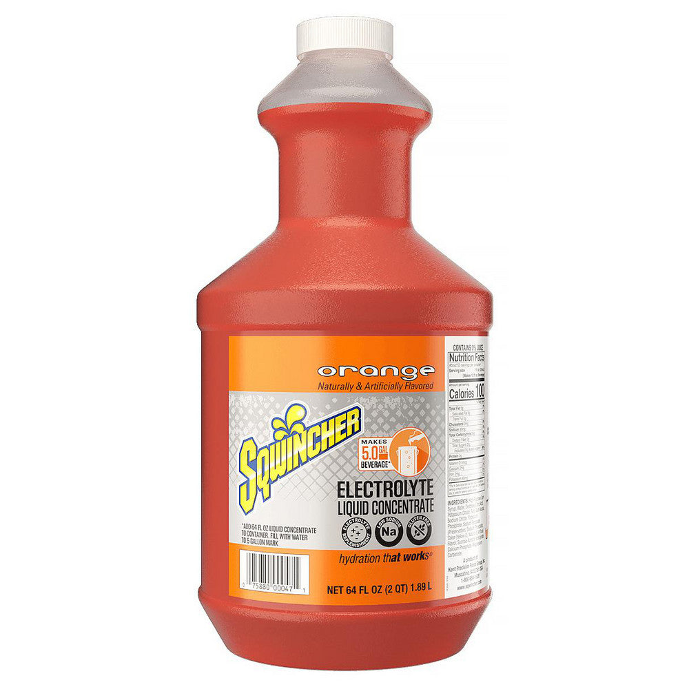 Sqwincher 159030324 Activity Drink 64 oz, Bottle, Orange, Liquid Concentrate, Yields 5 gal