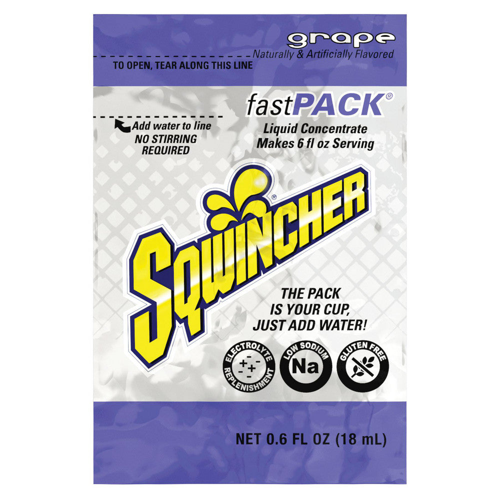 Sqwincher 159015302 Activity Drink 0.6 oz, Packet, Grape, Liquid Concentrate, Yields 6 oz