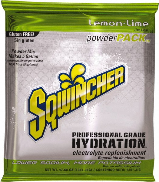 Sqwincher 159016408 Activity Drink 47.66 oz, Packet, Lemon-Lime, Powder, Yields 5 gal