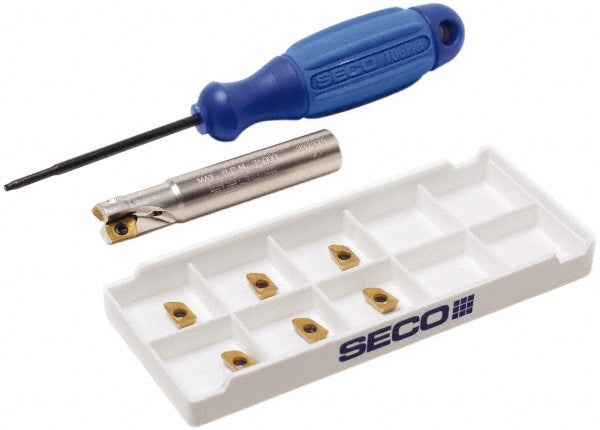 Seco 02504118 3/8" Cut Diam, 0.197" Max Depth, 3/8" Shank Diam, Cylindrical Shank, 2.165" OAL, Indexable Square-Shoulder End Mill