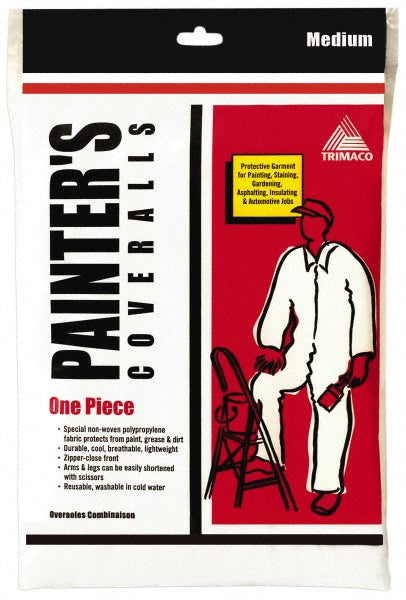 TRIMACO 09901 Disposable Coveralls Size Medium, Polypropylene, Zipper Closure