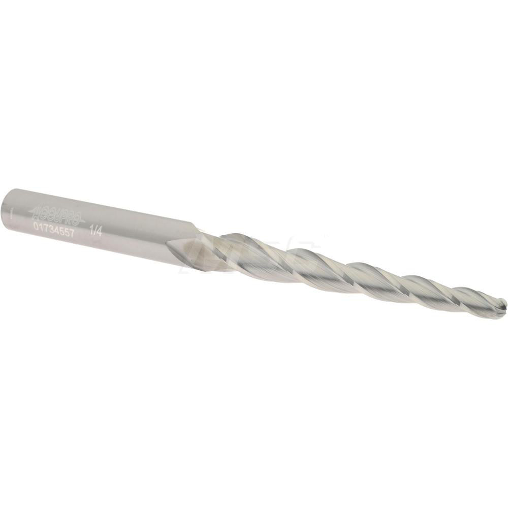 Accupro 01734557 Tapered End Mill 2 deg Angle per Side, 1/4" Small Dia, 3-1/4" LOC, 3 Flute, Solid Carbide, Ball End