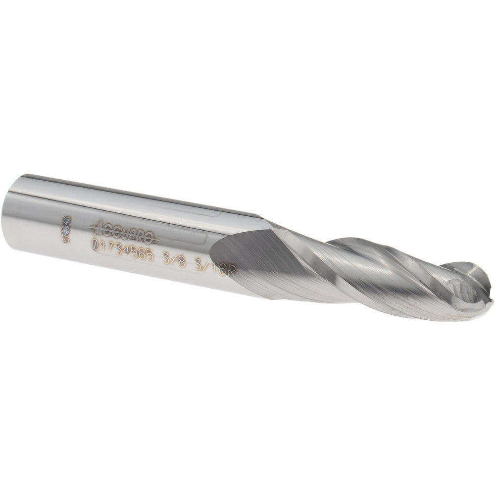 Accupro 01734565 Tapered End Mill 2 deg Angle per Side, 3/8" Small Dia, 1-1/4" LOC, 3 Flute, Solid Carbide, Ball End