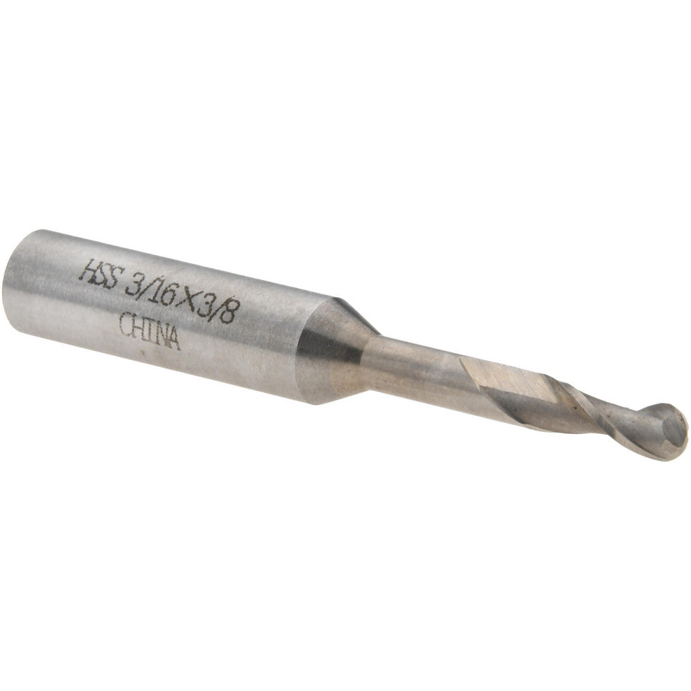 Value Collection 720-1453 Ball End Mill 3/16" Dia, 1/2" LOC, 2 Flute, High Speed Steel
