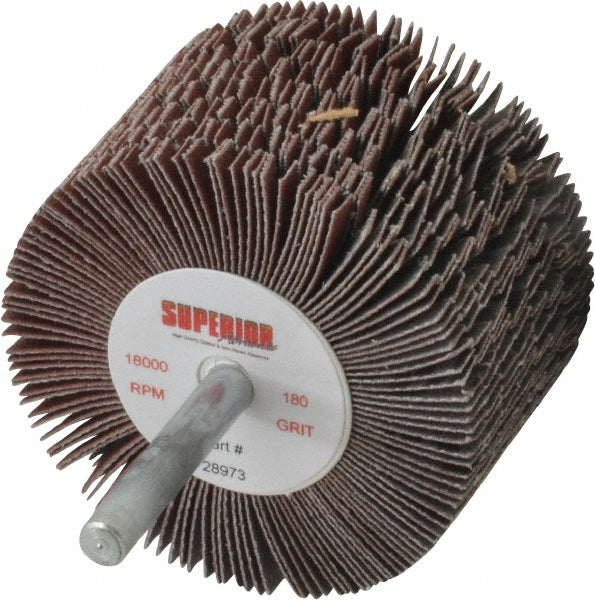 Superior Abrasives A009548 Mounted Flap Wheel 2-1/2" Dia, 1-1/2" Face Width, 180 Grit, Aluminum Oxide