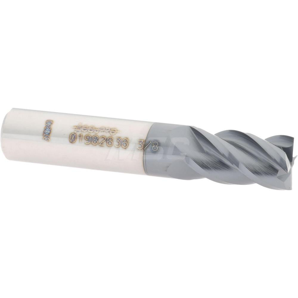 Accupro 01982636 Square End Mill 3/8'' Dia, 5/8'' LOC, 3/8'' Shank Dia, 2'' OAL, 4 Flutes, Solid Carbide