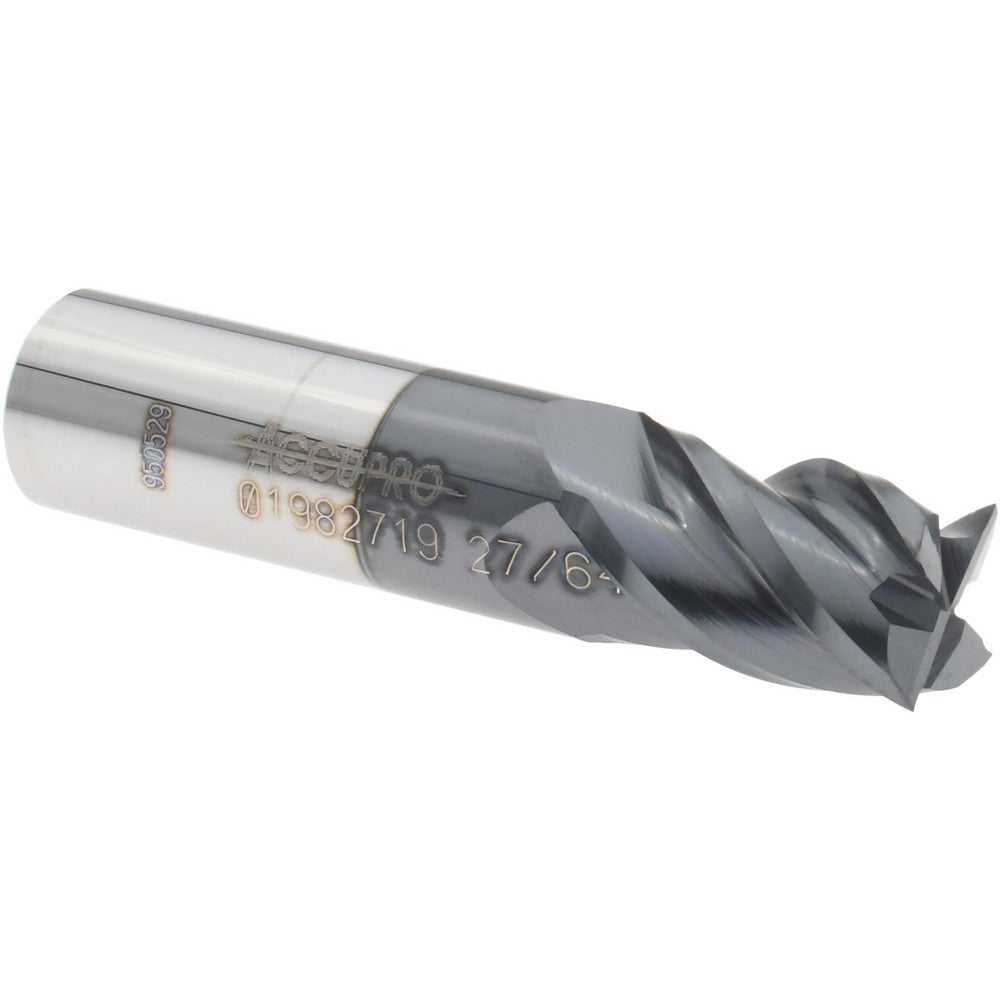 Accupro 01982719 Square End Mill 27/64'' Dia, 5/8'' LOC, 7/16'' Shank Dia, 2'' OAL, 4 Flutes, Solid Carbide