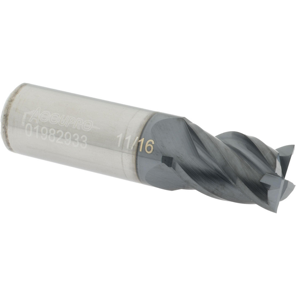 Accupro 01982933 Square End Mill 11/16'' Dia, 1'' LOC, 3/4'' Shank Dia, 3'' OAL, 4 Flutes, Solid Carbide