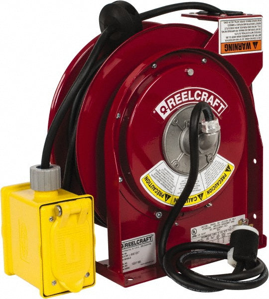 Reelcraft L 4545 123 7A Cord & Cable Reel 12 AWG, 45' Long, Duplex Outlet Box with GFCI End