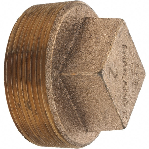 Merit Brass X117-32 Brass Pipe Square Head Plug 2" Fitting, Threaded, MNPT x FNPT, Class 125