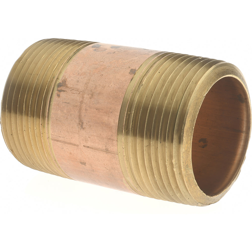 Merit Brass 2120-250 Brass Pipe Nipple Threaded on Both Ends, 2-1/2" OAL, 1-1/4" NPT