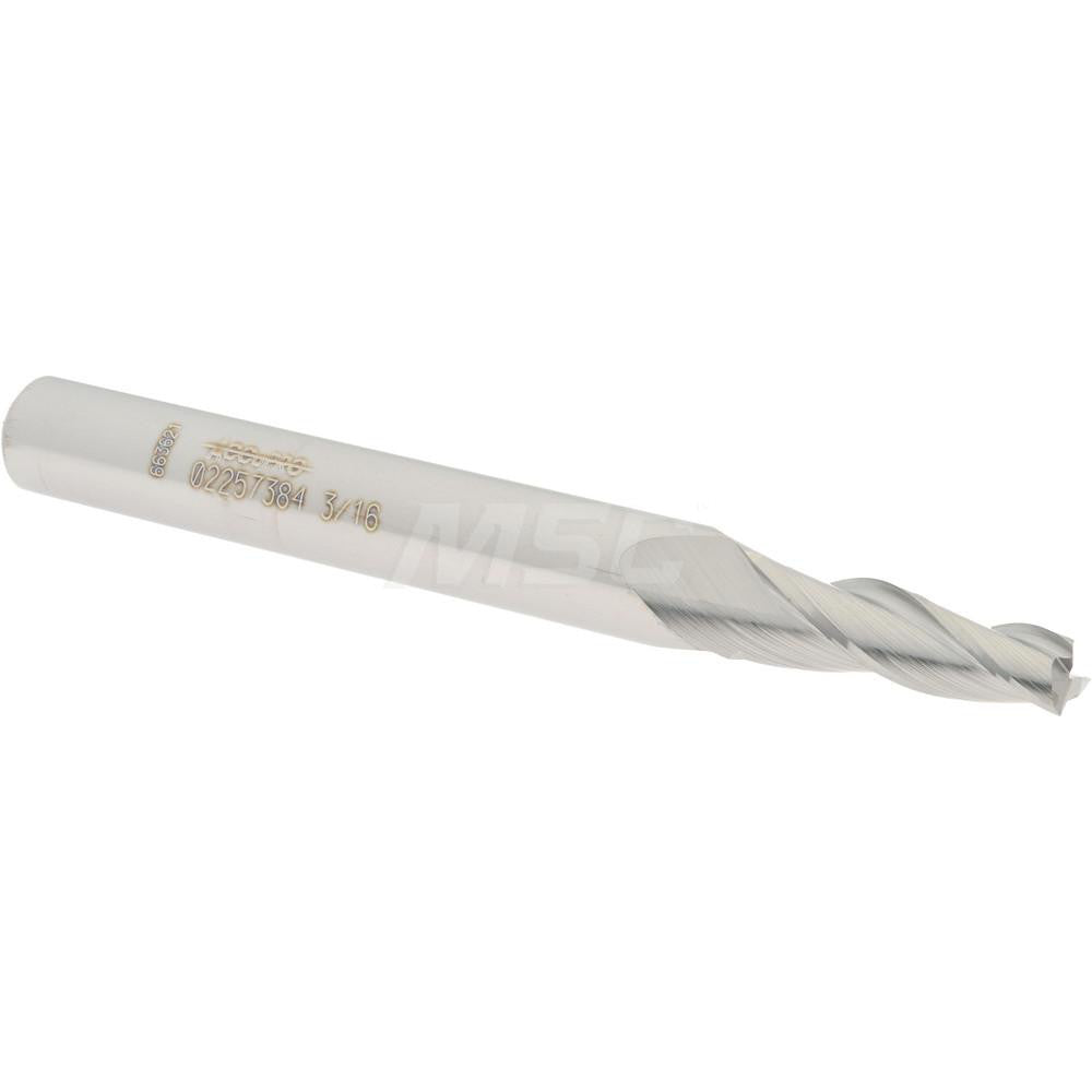 Accupro 02257384 Tapered End Mill 3 deg Angle per Side, 3/16" Small Dia, 3/4" LOC, 3 Flute, Solid Carbide, Square End