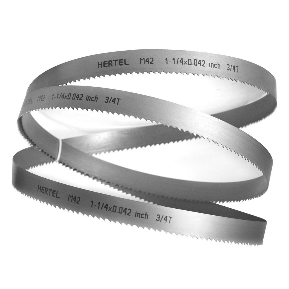 Hertel 96212 Welded Band Saw Blades Blade Length (Feet) 12' Blade Width (Inch) 1-1/4 Teeth Per Inch 3-4 Blade Material Bi-Metal Tooth Material M42 High Speed Steel Tooth Form Variable