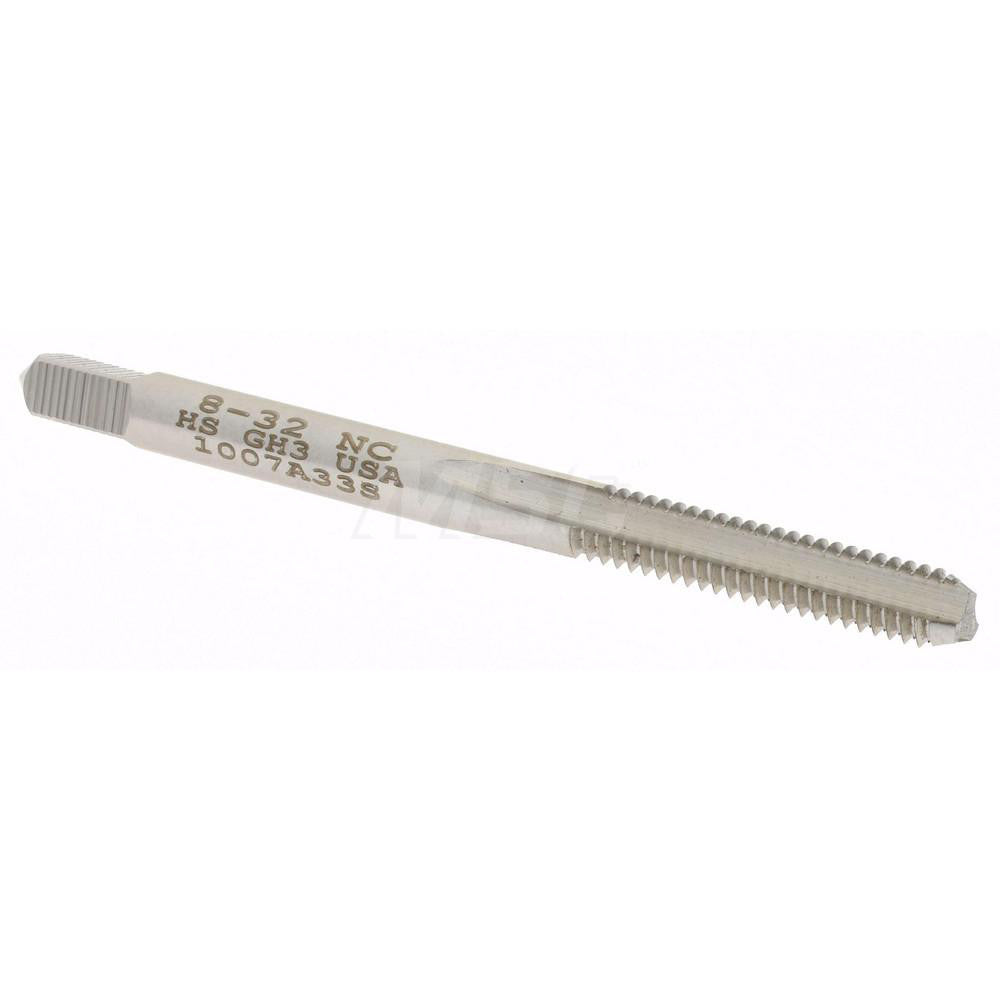 Hertel K008195AS Straight Flute Tap #8-32 UNC, 3 Flute, Bottoming Chamfer, 2B Class of Fit, High-Speed Steel, Bright/Uncoated Finish