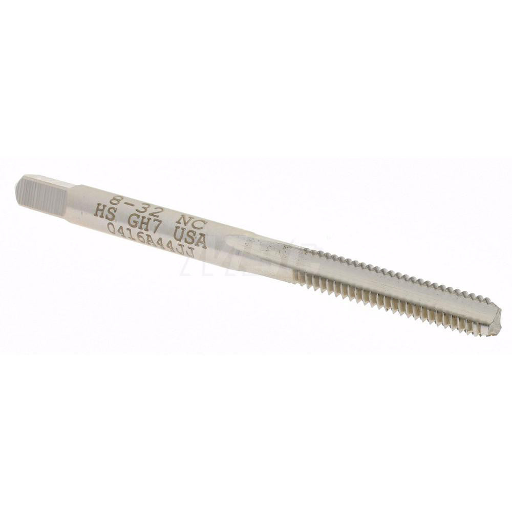 Hertel K008201AS Straight Flute Tap #8-32 UNC, 3 Flute, Bottoming Chamfer, High-Speed Steel, Bright/Uncoated Finish