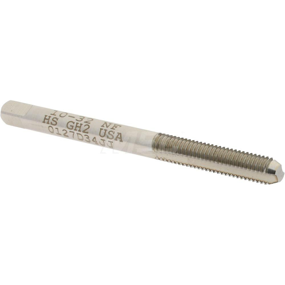 Hertel K008266AS Straight Flute Tap #10-32 UNF, 2 Flute, Bottoming Chamfer, 3B Class of Fit, High-Speed Steel, Bright/Uncoated Finish
