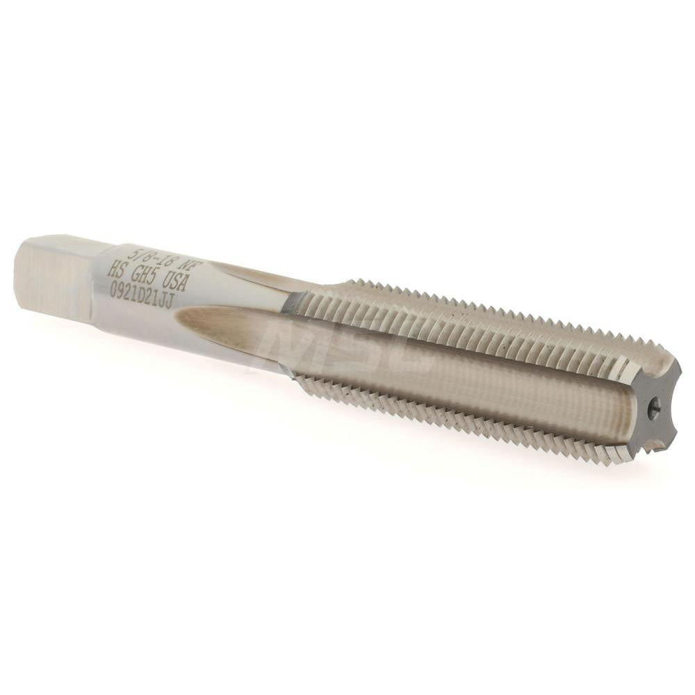 Hertel K008577AS Straight Flute Tap 5/8-18 UNF, 4 Flute, Bottoming Chamfer, 2B Class of Fit, High-Speed Steel, Bright/Uncoated Finish