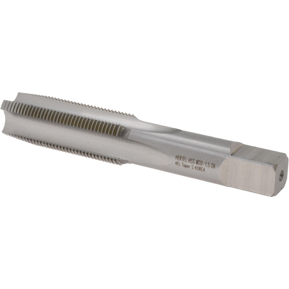 Hertel K027799AS Straight Flute Tap M20x1.5 Metric Fine, 4 Flute, Taper Chamfer, High-Speed Steel, Bright/Uncoated Finish
