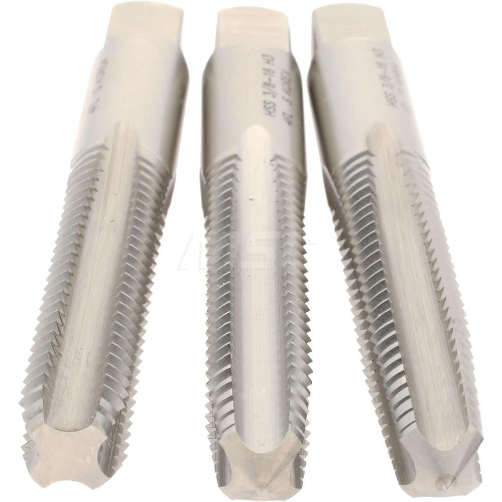Hertel K008925AS Tap Set 3/8-16 UNC, 4 Flute, High Speed Steel, Bright Finish