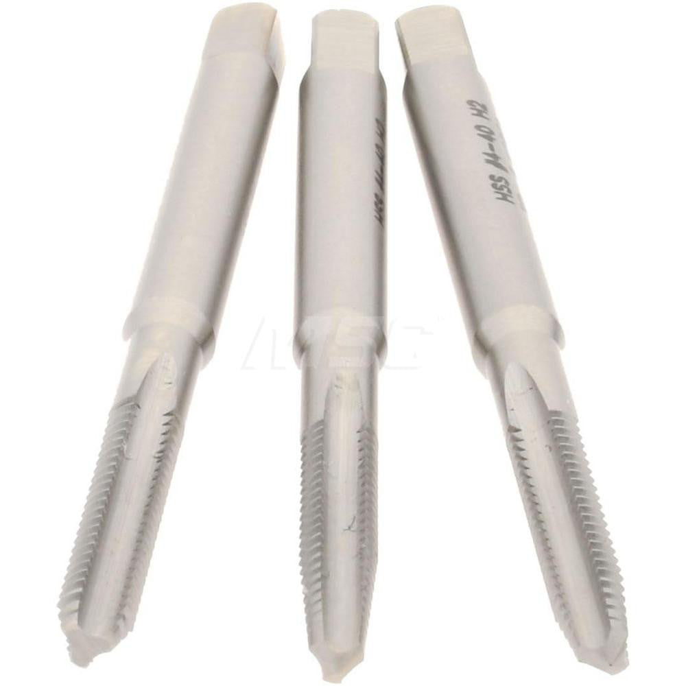 Hertel K008907AS Tap Set #4-40 UNC, 3 Flute, High Speed Steel, Bright Finish