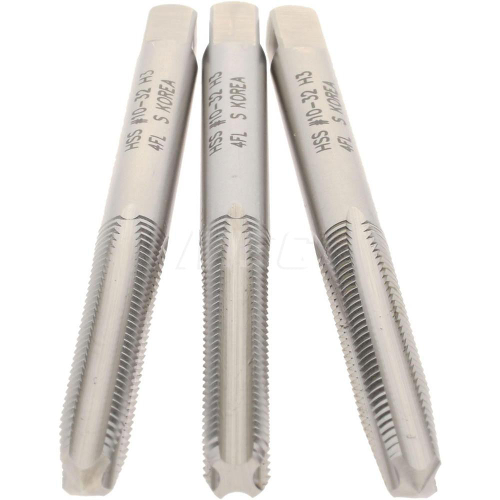 Hertel K008918AS Tap Set #10-32 UNF, 4 Flute, High Speed Steel, Bright Finish