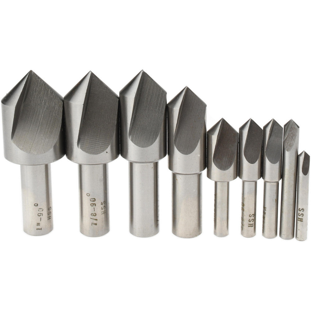Value Collection SC10905S Countersink Set 9 Pc, 3/16 to 1" Head Dia, 1 Flute, 90 ° Included Angle