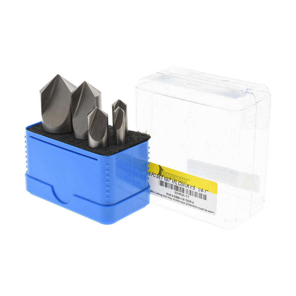 Value Collection SC101005S Countersink Set 5 Pc, 1/4 to 1" Head Dia, 1 Flute, 100 ° Included Angle
