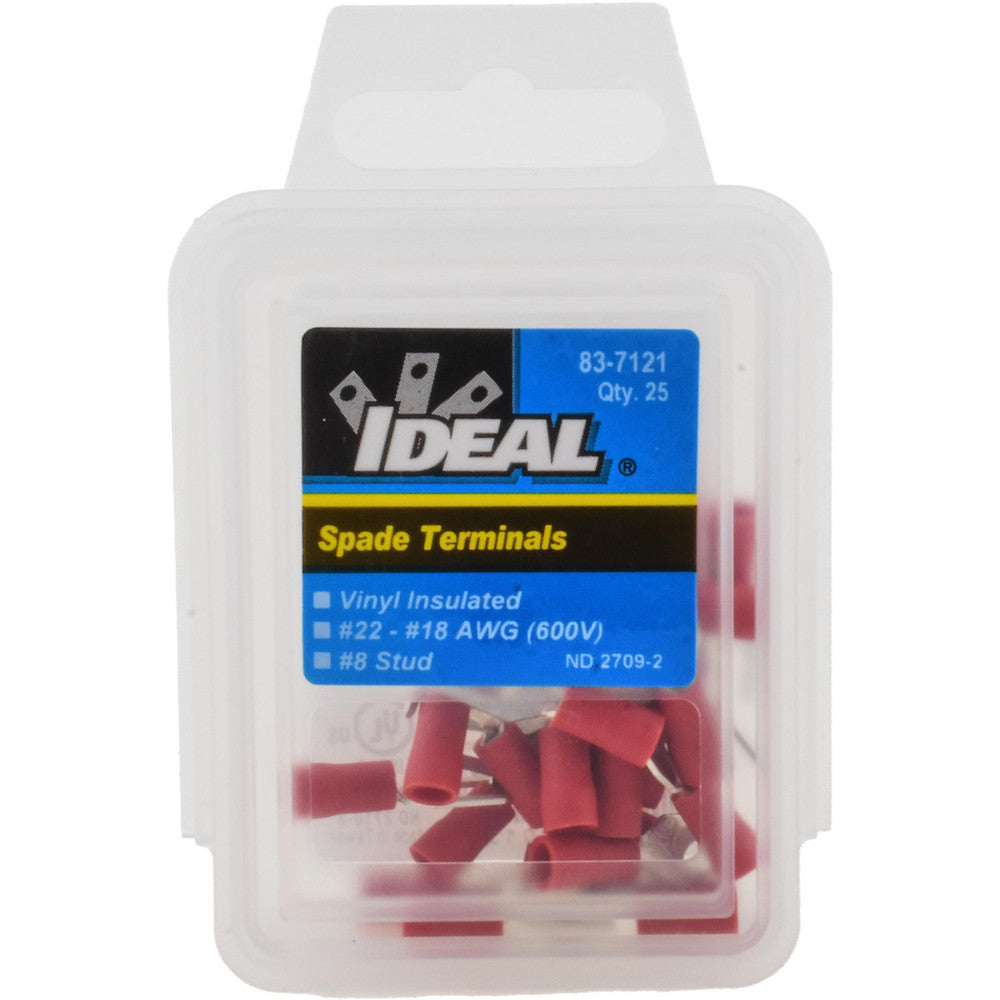 Ideal 83-7121 Standard Fork Terminal Red, Vinyl, Partially Insulated, #8 Stud, Crimp